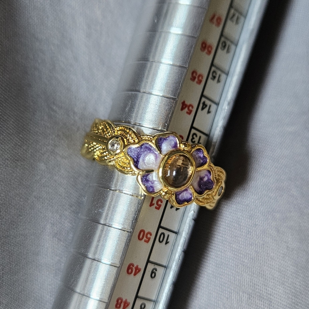 Gold and Purple Floral fashion Ring open bands